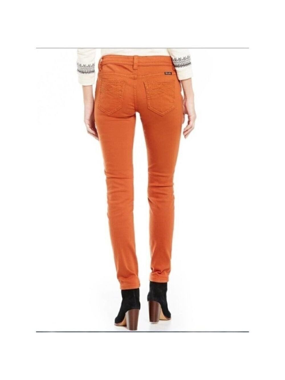 $100 Skinny Jeans Mid Rise Orange Autumn Miss Me